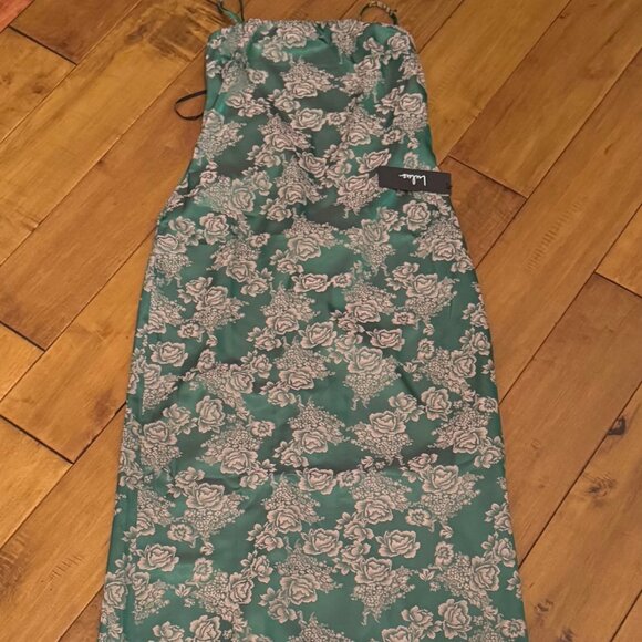 Lulus Merrion Green Floral Satin Lace-up Maxi Dress - Size S - Picture 2 of 2